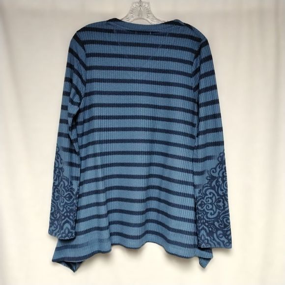 One World Tunic Top Knit Blue Rhinestone Sparkle Sz XS Boho Sparkle Cottagecore - Picture 4 of 10